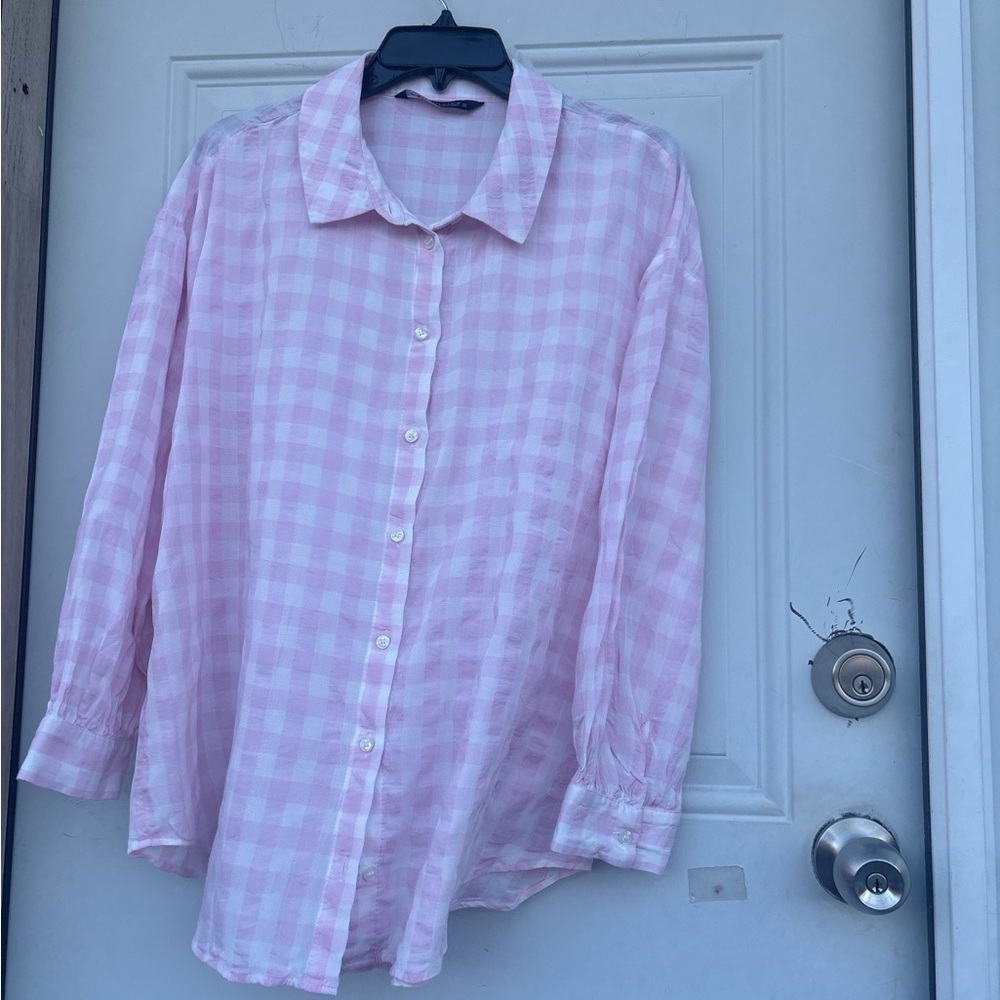 Zara Pink Gingham Button-Down Shirt